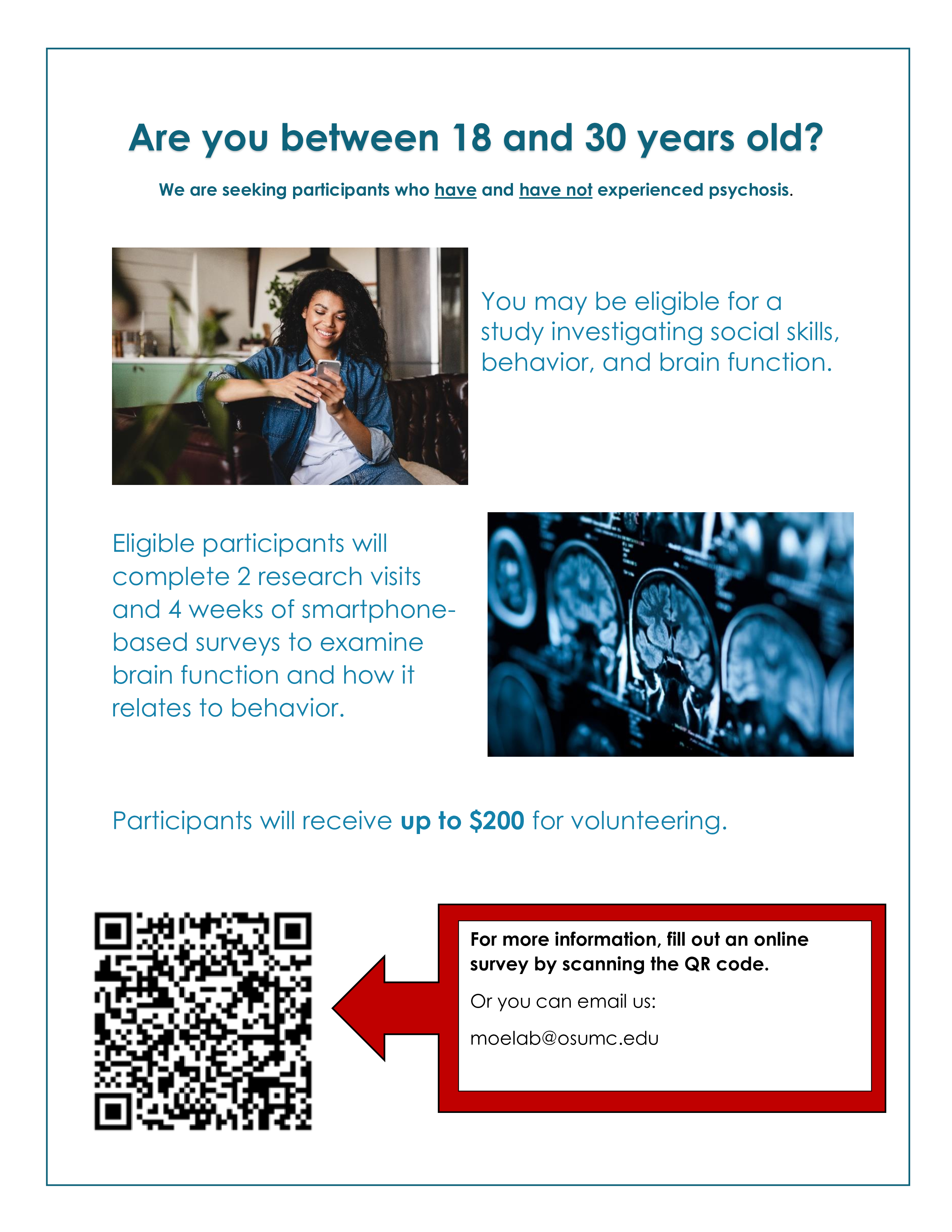 to participate in a study investigating social skills, behavior, and brain function, contact the Moe lab at osumc 