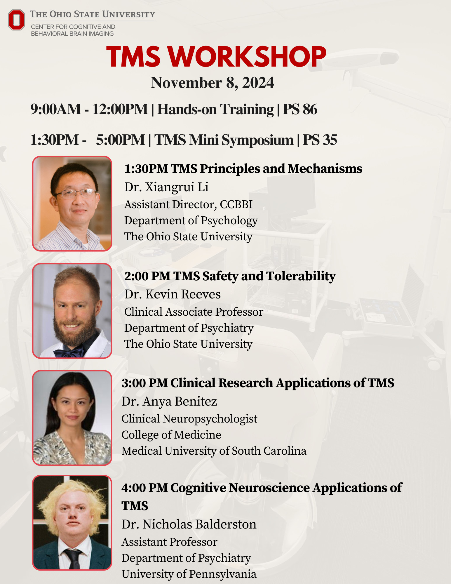 schedule of talks for afternoon session of TMS workshop