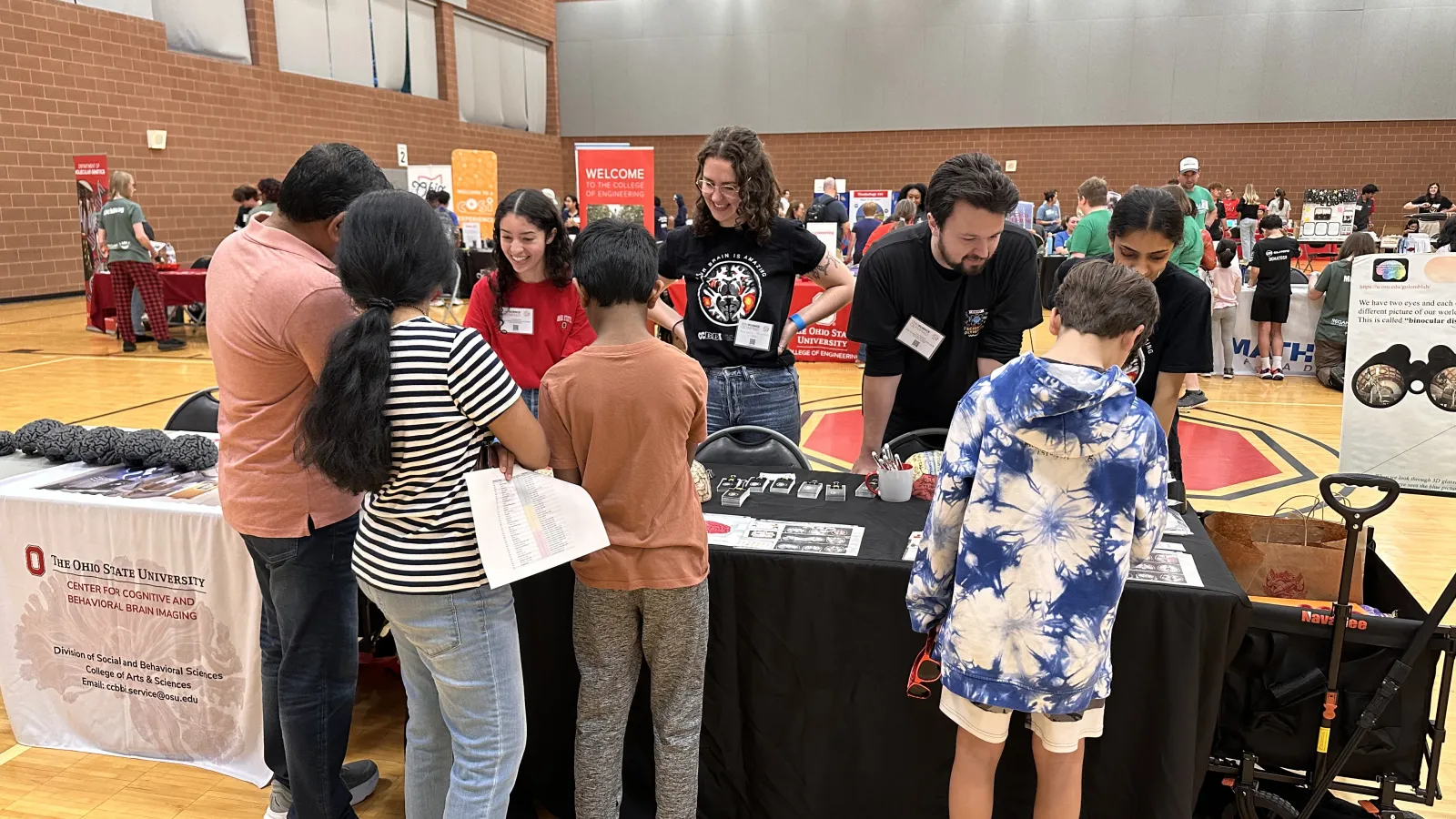 Visitors learning about the brain