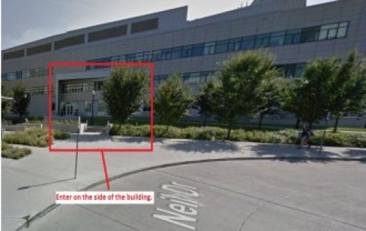 Entrance to the Psychology Building is marked by a red box.