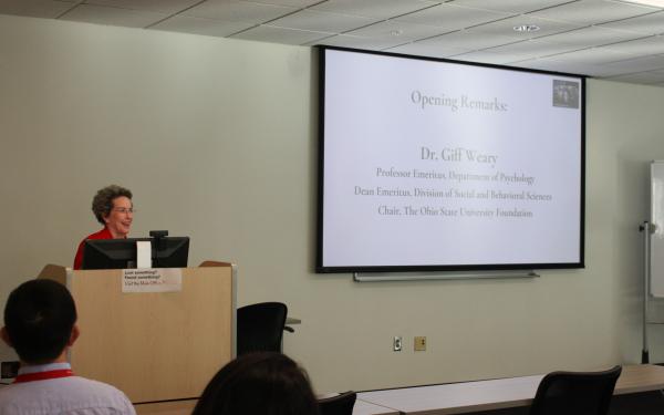 Dr. Giff Weary delivering opening remarks at research day