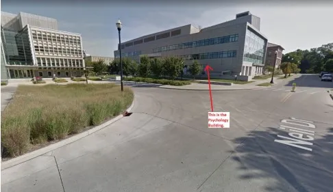 Street view of the Psychology Building from the Neil Avenue Garage