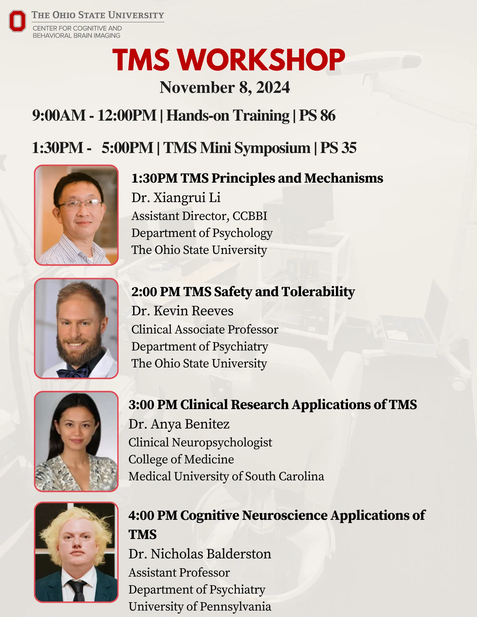 schedule of talks for afternoon session of TMS workshop